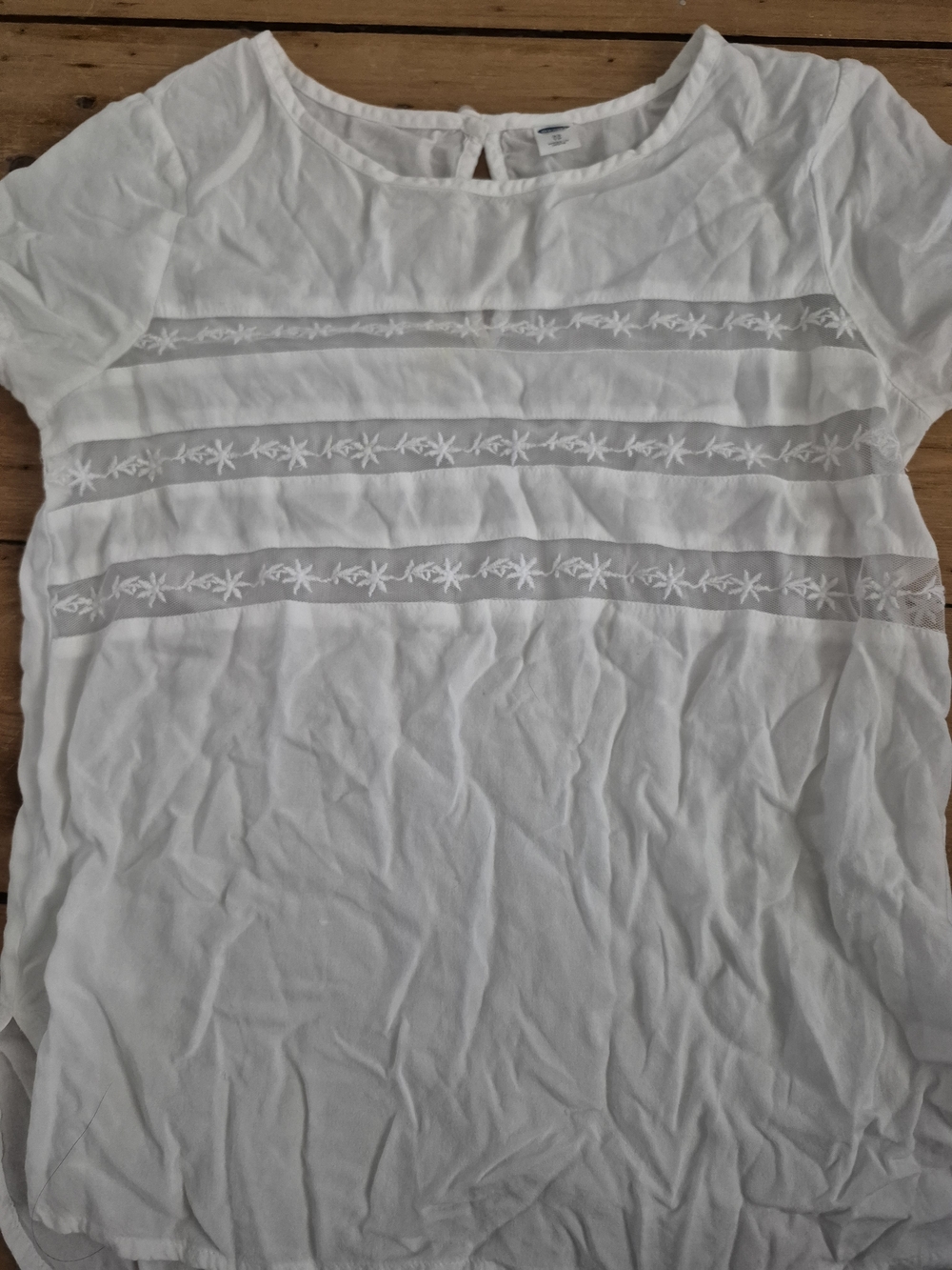 Old Navy White Short-Sleeve Lace Inset Top
